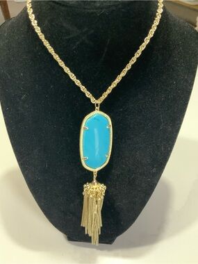 Kendra Scott Gold Chain Necklace with Turquoise Blue Pendant and Tassel